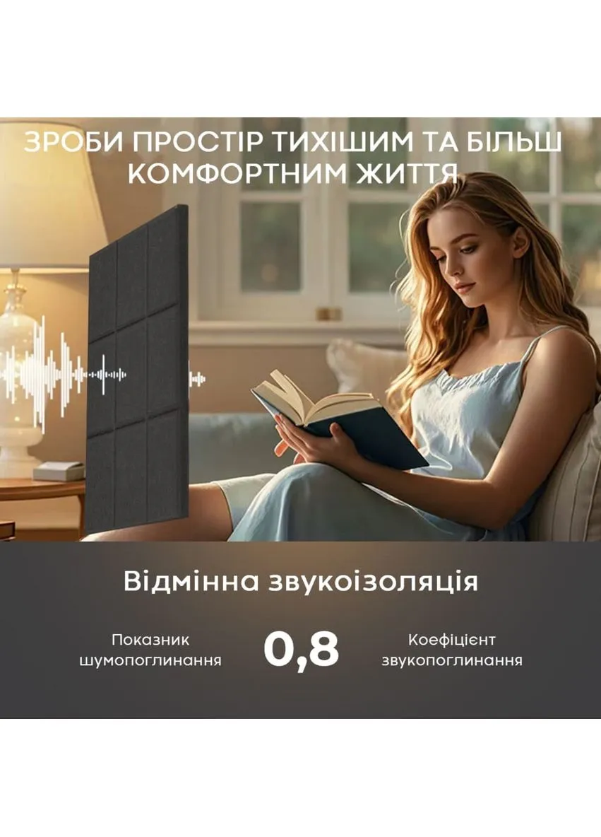 Звукоізоляційна панель 300х300х9мм Чорна SW-00002700 Sticker Wall (377306660)