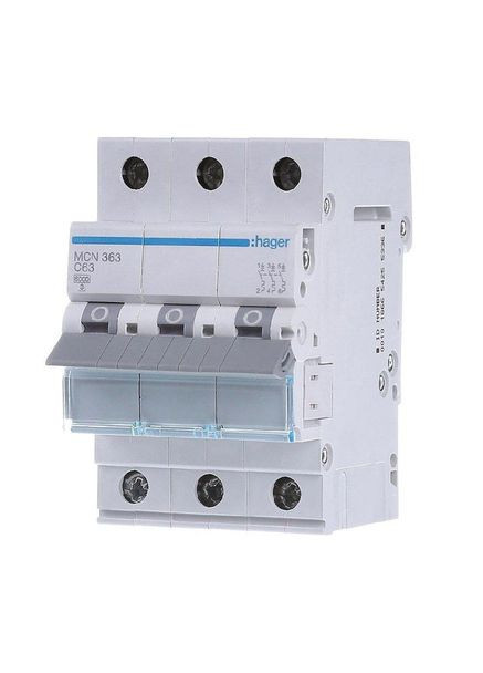 Вводный автомат трехполюсный 63А автоматический выключатель MCN363 3P 6kA C-63A 3M (3174) Hager (306738048)