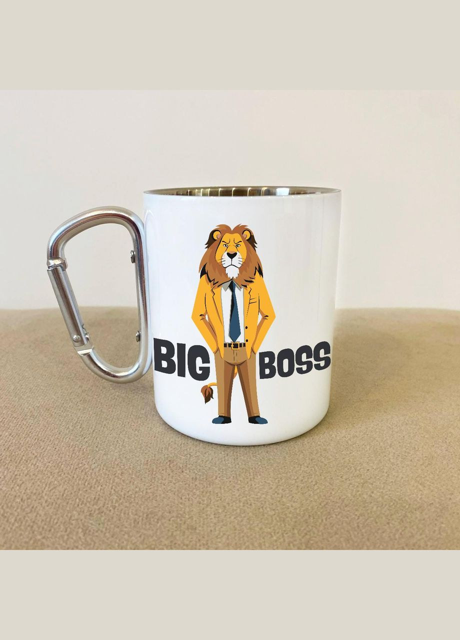 Кружка металева з карабіном "Big Boss" 300 мл Біла No Brand (324262945)