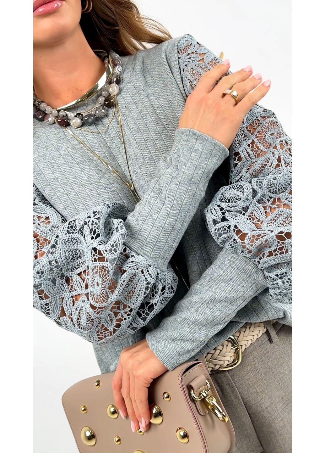 Зелёная трикотажная кофта с объемным рукавом - ua42 / eu36 Iren Klairie