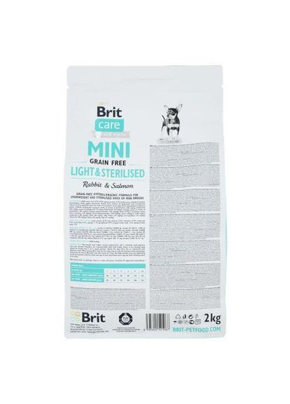 Сухий корм Care GF Mini Light & Sterilised для дорослих собак дрібних порід із зайвою вагою або стерилізованих, з кроликом та Brit (362581440)