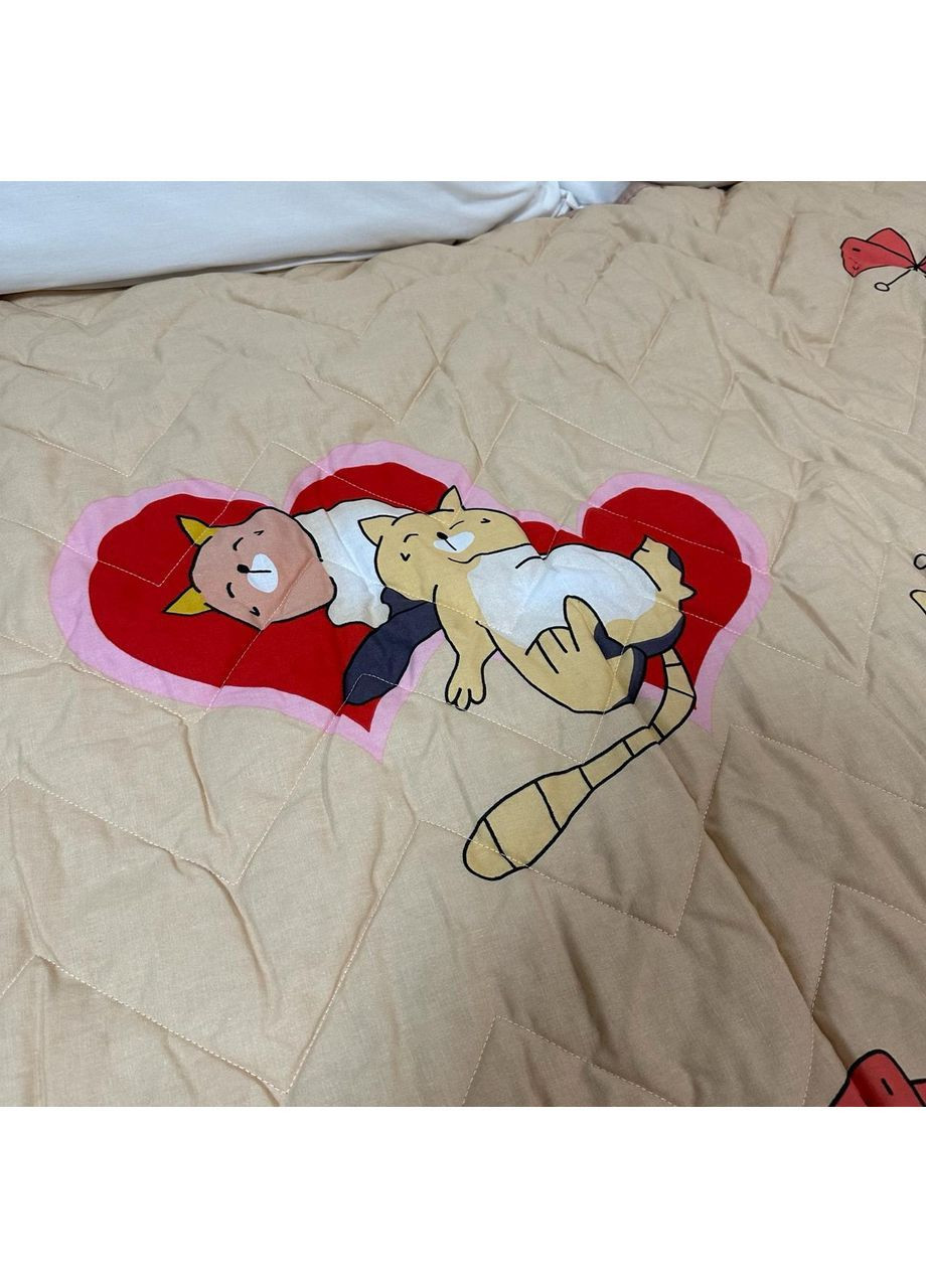 Дитяче покривало-ковдра "Sweet Dreams" (Коттон + Teddy Fur). 150х210 см Бежевого кольору з котами No Brand (368565104)