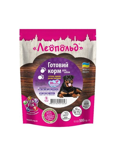 Готовый корм с ягненком, курицей, рисом и овощами для собак, пауч (дой-пак) 500 г (12шт/уп) Леопольд (355796245)
