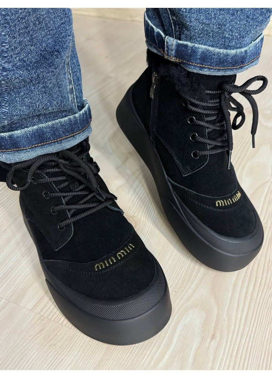 Черевики жіночі 677-1 замшеві високі кеди на хутрі чорні Hengji (365771463)