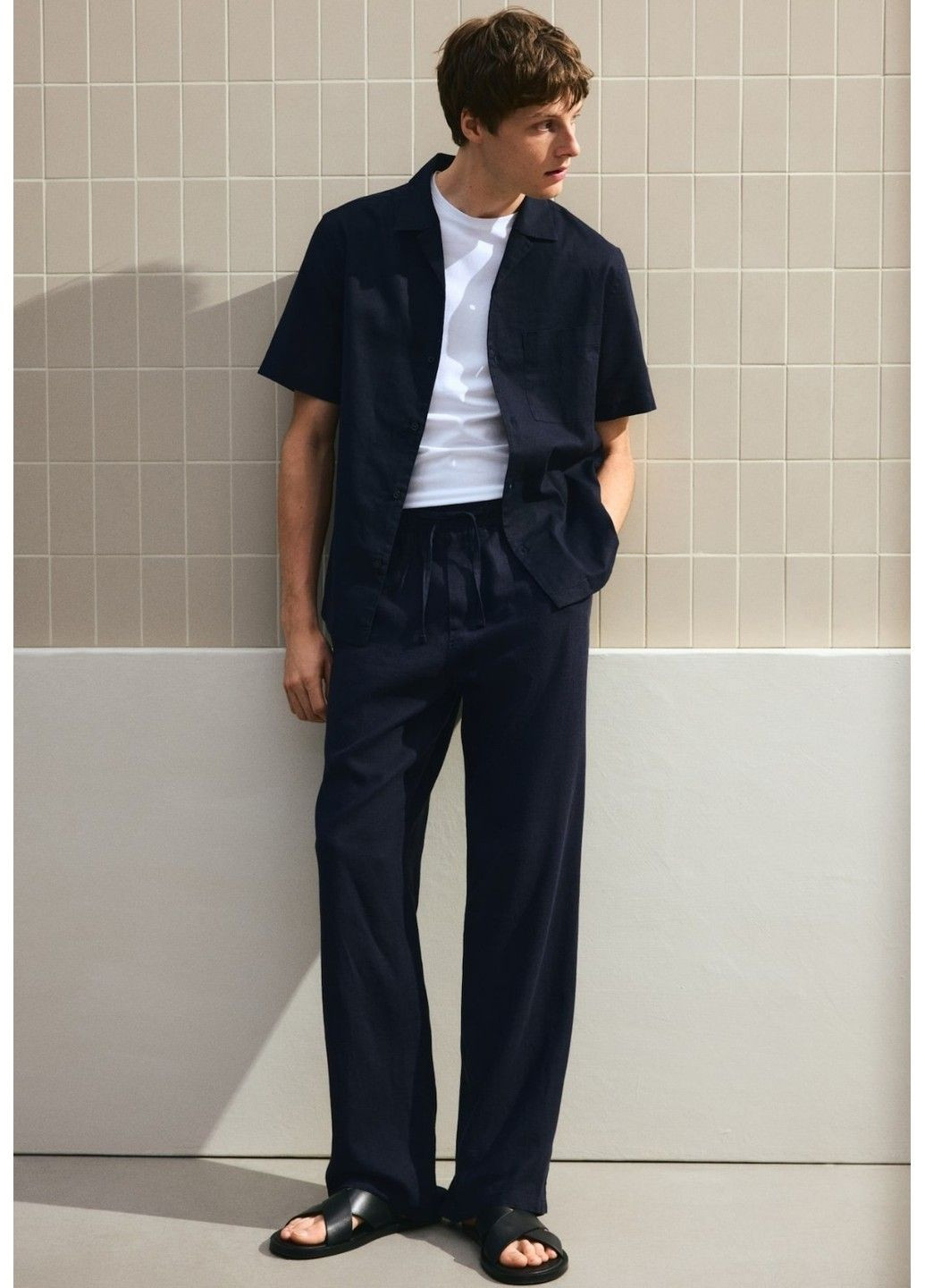 Чоловічі лляні штани Relaxed Fit (58449) S Темно-сині H&M (340233737)