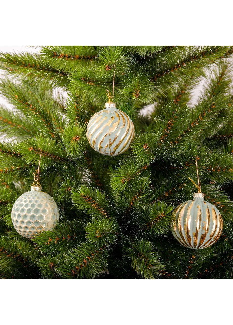 Ялинкова скляна кулька зелено-золота 8 см, вертикальний рельєф Chomik (366082204)