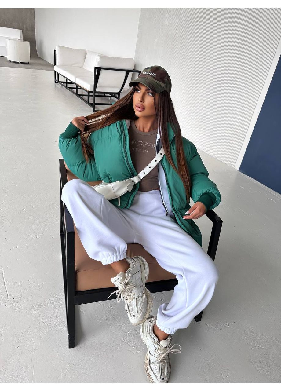 Зеленый демисезонный Пуховик No Brand