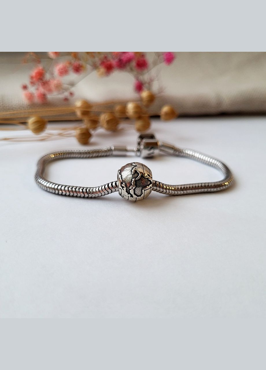 Срібний шарм намистина без каменів Глобус чорнене срібло 925 проби 84634ч 2.56г No Brand (306741856)