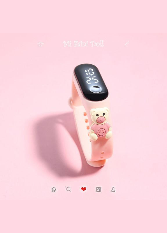 Дитячий сенсорний електронний годинник із 3Д браслетом водонепроникний з Ведмедиком Світлорожевий PRC (262890091)