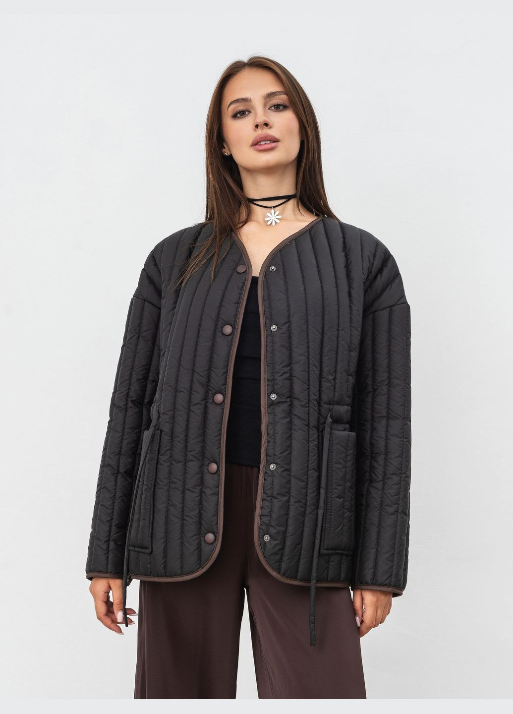 Чорна демісезонна куртка стьобана Romashka Фінляндія