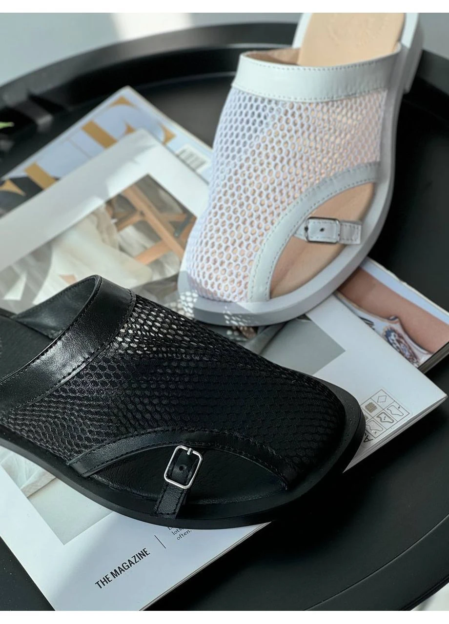 Черные кожаные шлепанцы No Brand