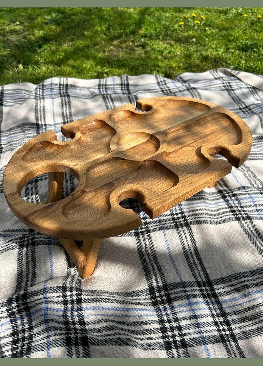 Винний Дубовий овальний столик на 4 бокали з отвором для пляшки 50x30 No Brand (330774765)