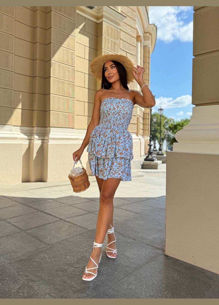 М'ятна повсякденний жіноча міні сукня в квітковий принт кльош Україна з квітковим принтом