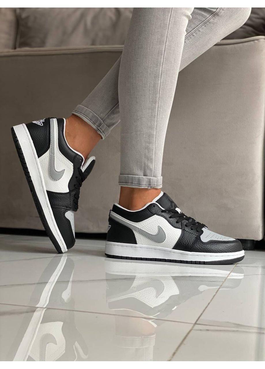 Серые демисезонные кроссовки мужские nike air jordan retro 1 low grey white black 3 найк аир джордан No Brand