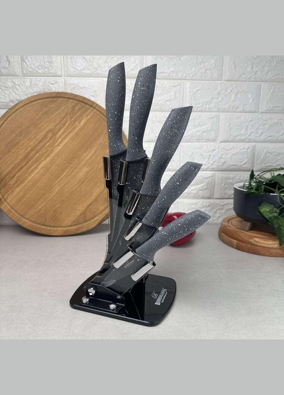 Набір сірих гранітних ножів 6 предметів на підставці Bohmann (303212547)