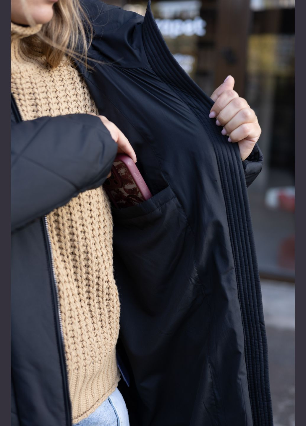 Чорне зимнє Жіноче довге зимове пальто великих розмірів 502852 Delfy