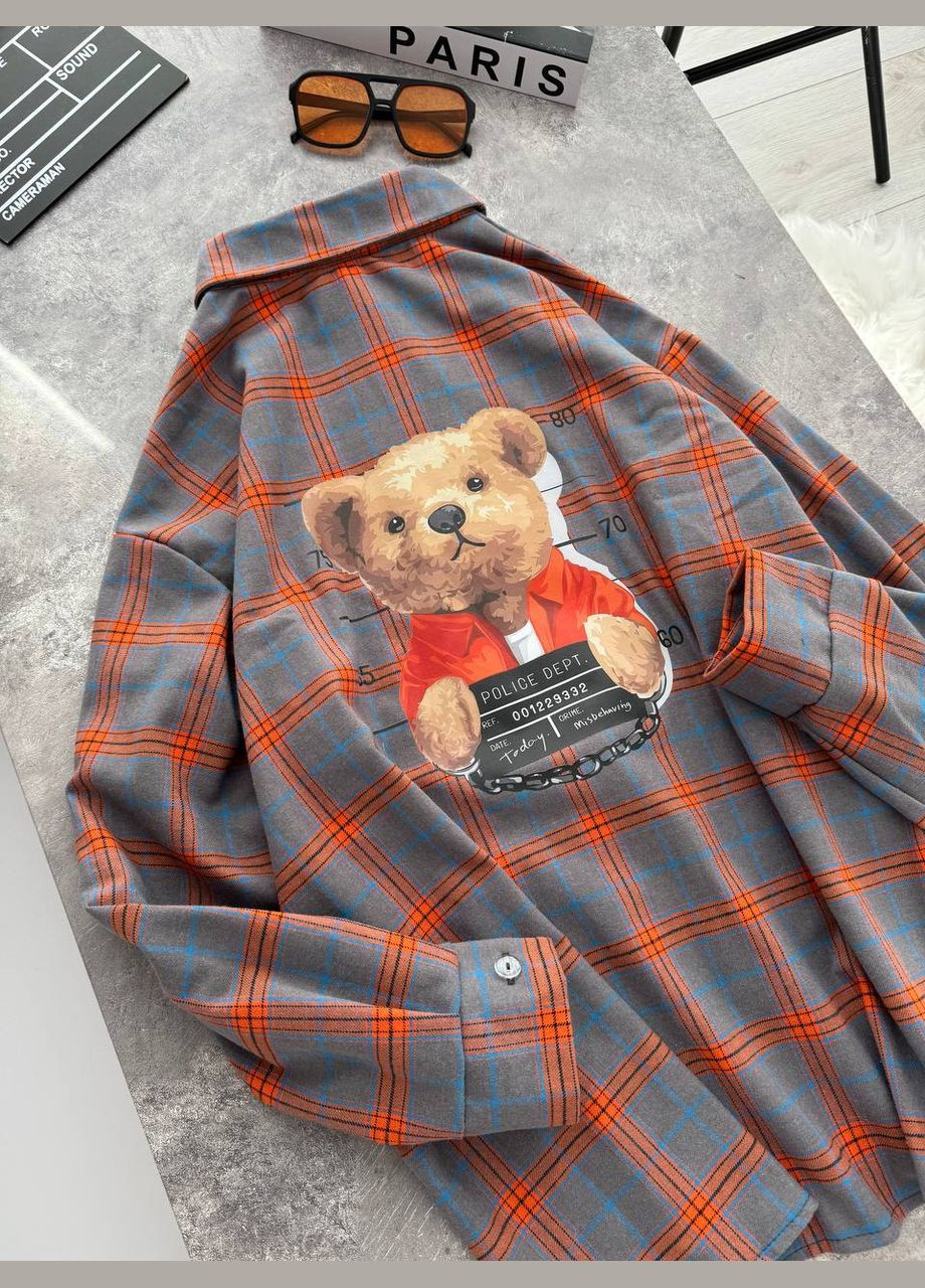 Серая повседневный рубашка в клетку Україна с длинным рукавом