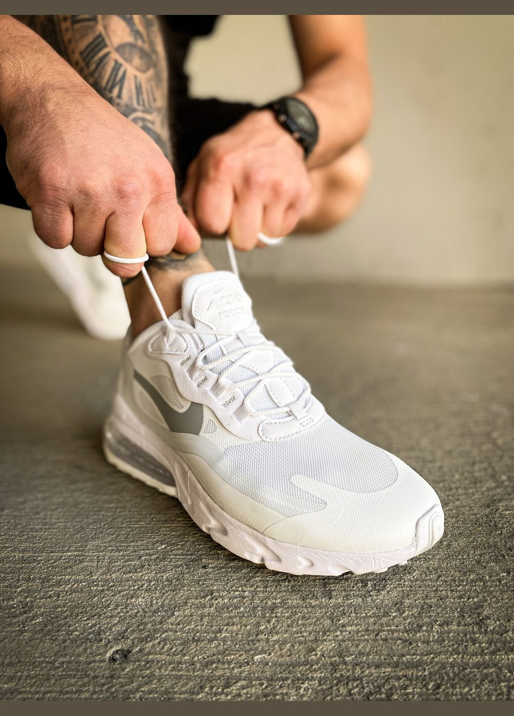 Білі Осінні кросівки чоловічі nike 270 react white reflective | найк 270 реакт білі No Brand
