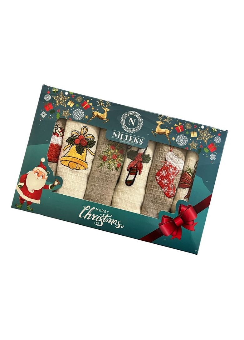 Набор 6 вафельных полотенец 40х60 см New Year TC303375645 TURComFor новогодний комбинированный