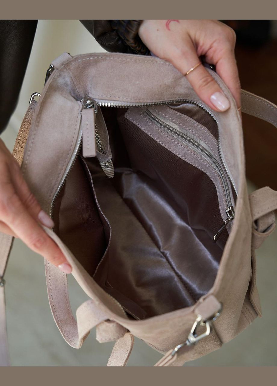 Жіноча сумка з натуральної шкіри із замшевою обробкою на одне відділення бежева "Амелія" з натуральної шкіри WeLassie (332983837)