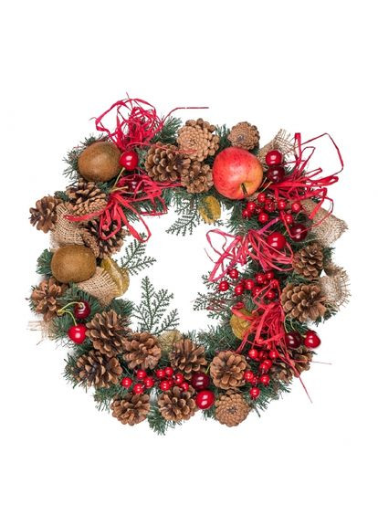Вінок штучний різдвяний з прикрасами Сангрія 904446 35 см Yes (369345539)