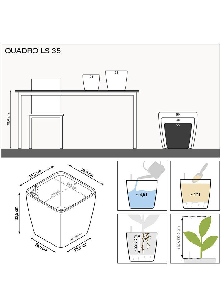 Кашпо Quadro Premium LS 35 White (16160) Lechuza (323108002)