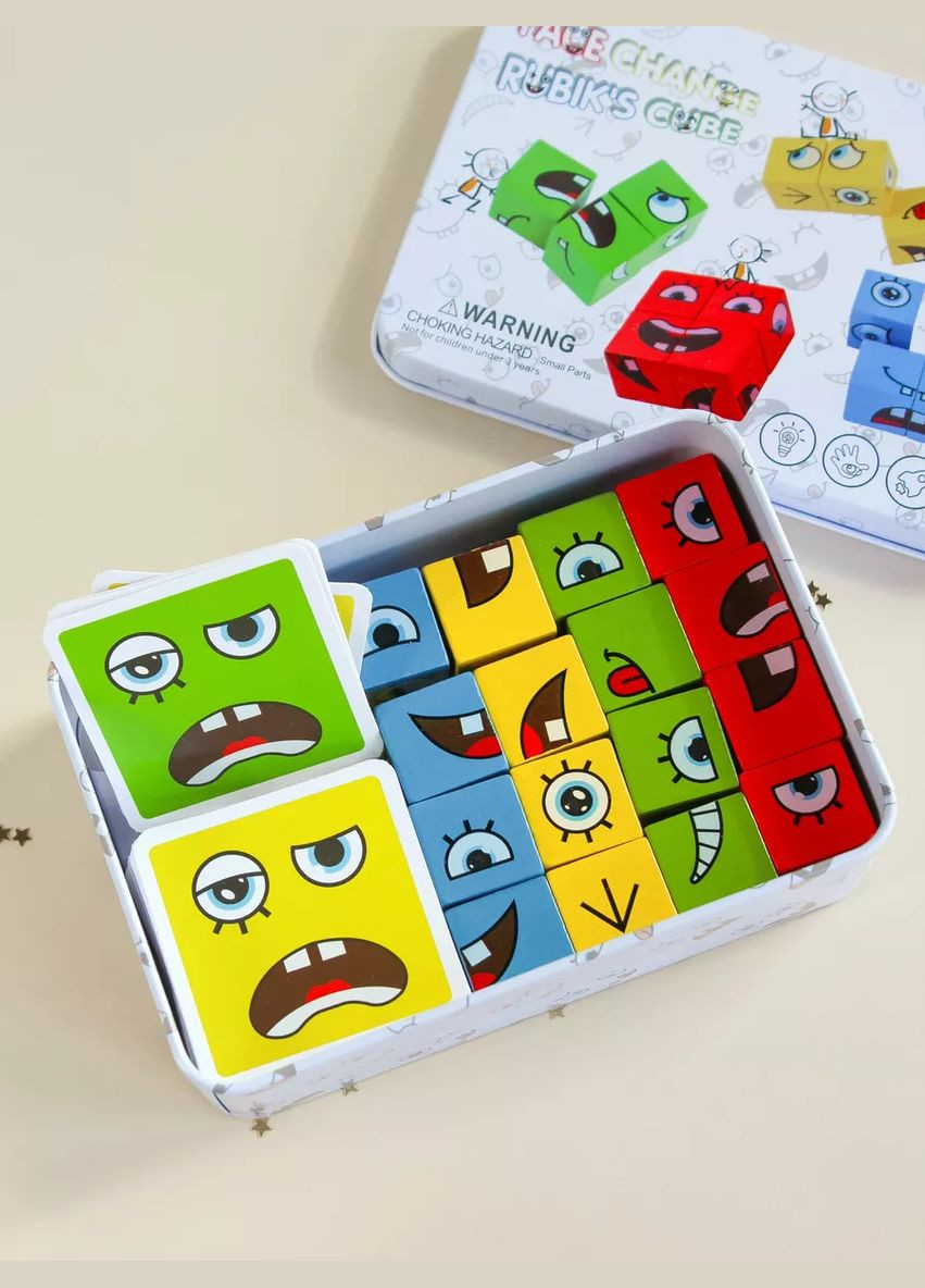 Дерев'яні кубики-смайлики – розвивальні іграшки, головоломка для дітей, навчальні ігри для малюків No Brand (325452863)