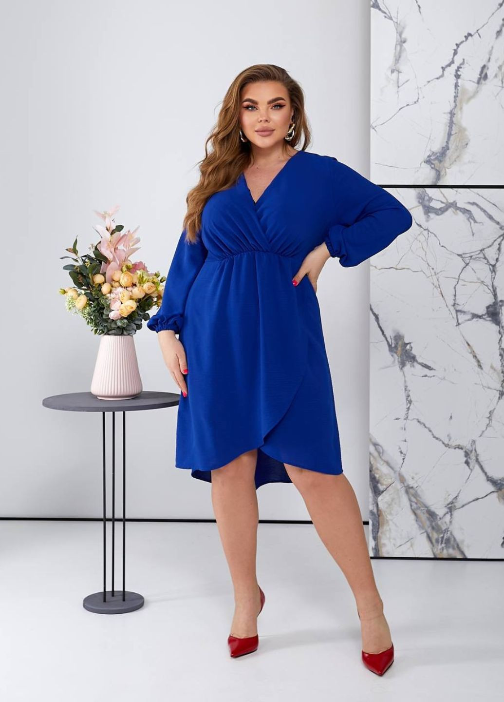 Синя ділова, вечірня сукня на запах, ошатна на запах Tik-Tak однотонна