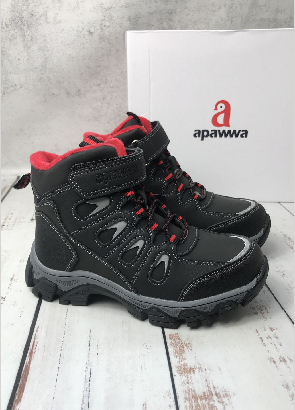 Черевики зимові дитячі на хлопчика Чорно-червоний (1038) Apawwa (347236285)