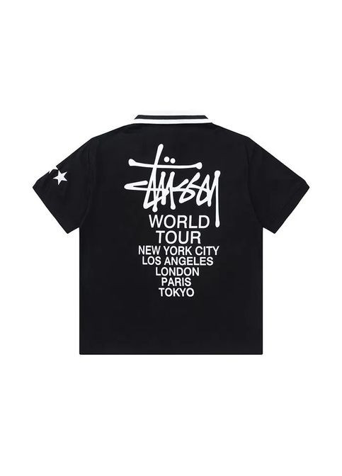 Черная футболка polo stussy, мужская футболка черного цвета No Brand