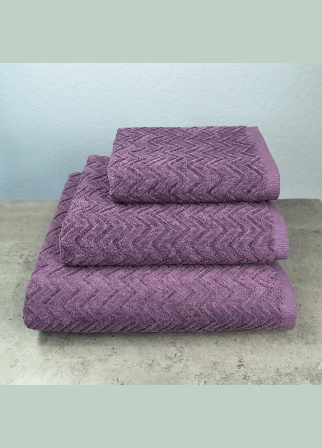 Набор махровых полотенец Жаккардовых с велюром 3шт 40x70см, 50x90см, 70x140см 550г/м2 (ТемноФиолетовый) GM Textile фиолетовый