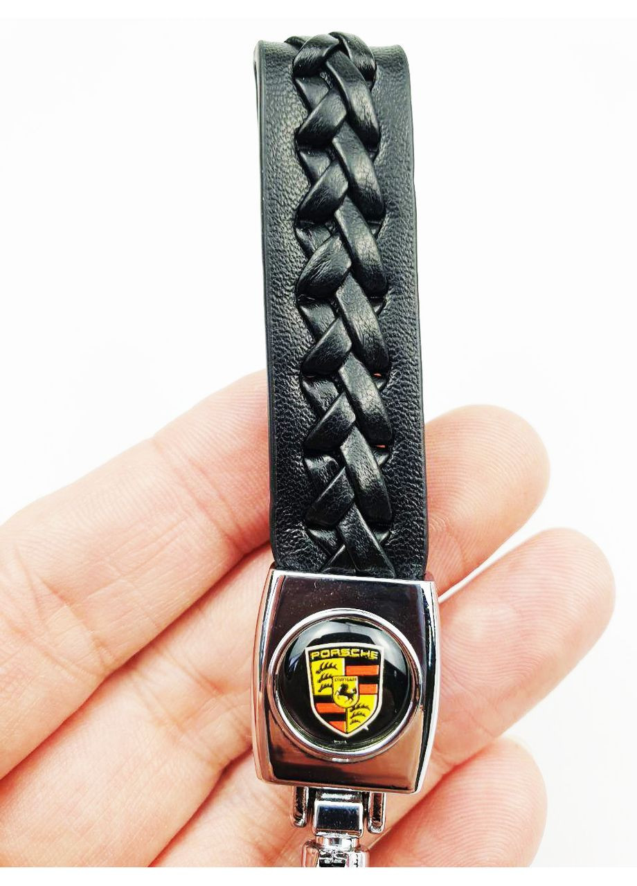 Брелок для авто ключей PORSCHE (натуральная кожа, универсальный крепеж, черный) No Brand (360949292)