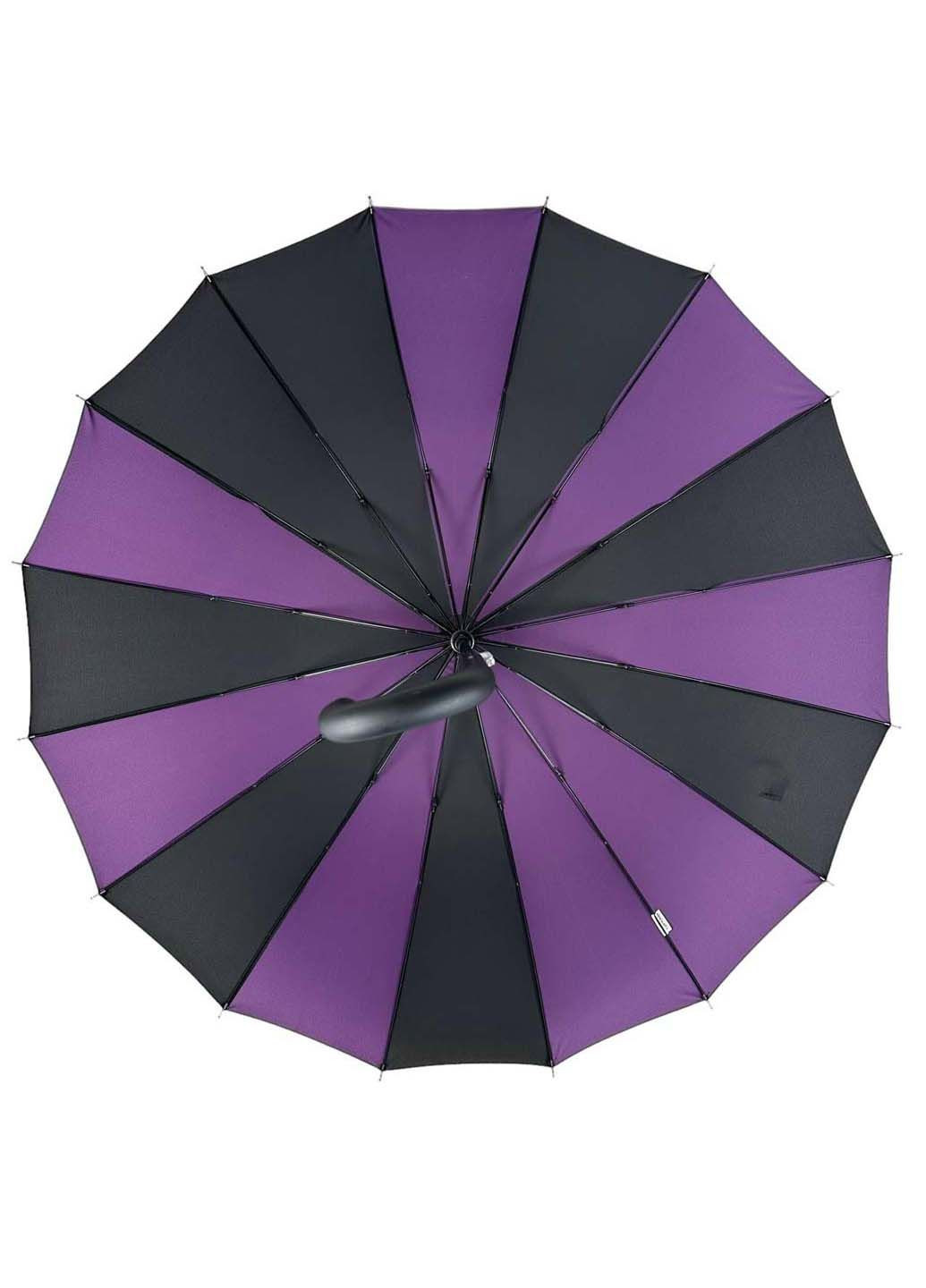 Фіолетова жіноча парасолька-тростина на 16 спиць з контрастними секторами Toprain (289977455)