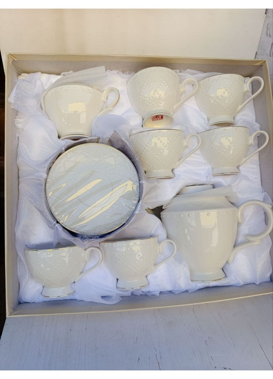 Чайний сервіз Аделіна порцеляна 250 мл/370 мл/1 л 14 предметів Білий 18042-00 SNT (356504793)