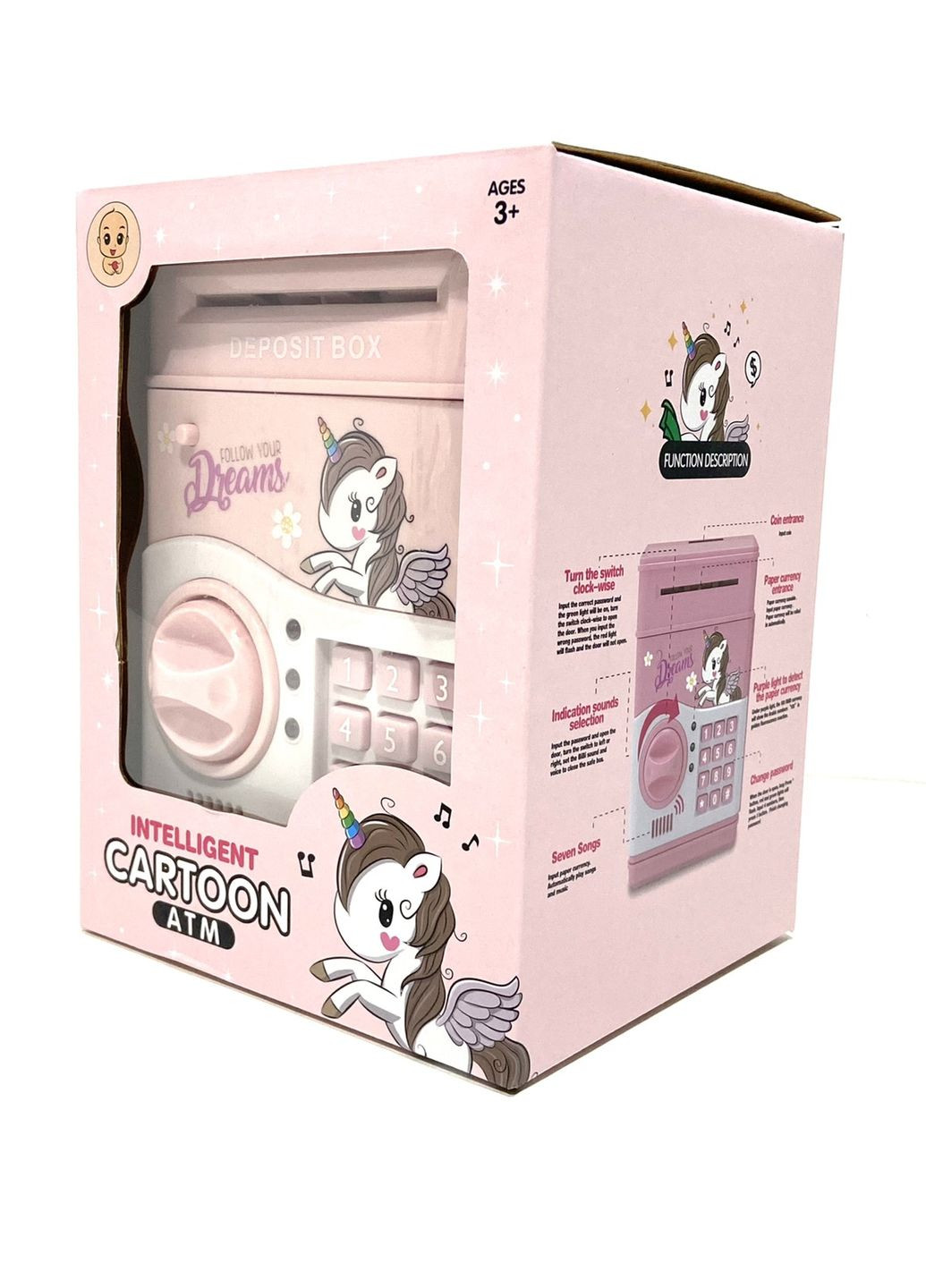 Сейф-скарбничка з кодовим замком та купюроприймачем для паперових грошей та монет Рожевий (MK 4776) Bambi (306736473)