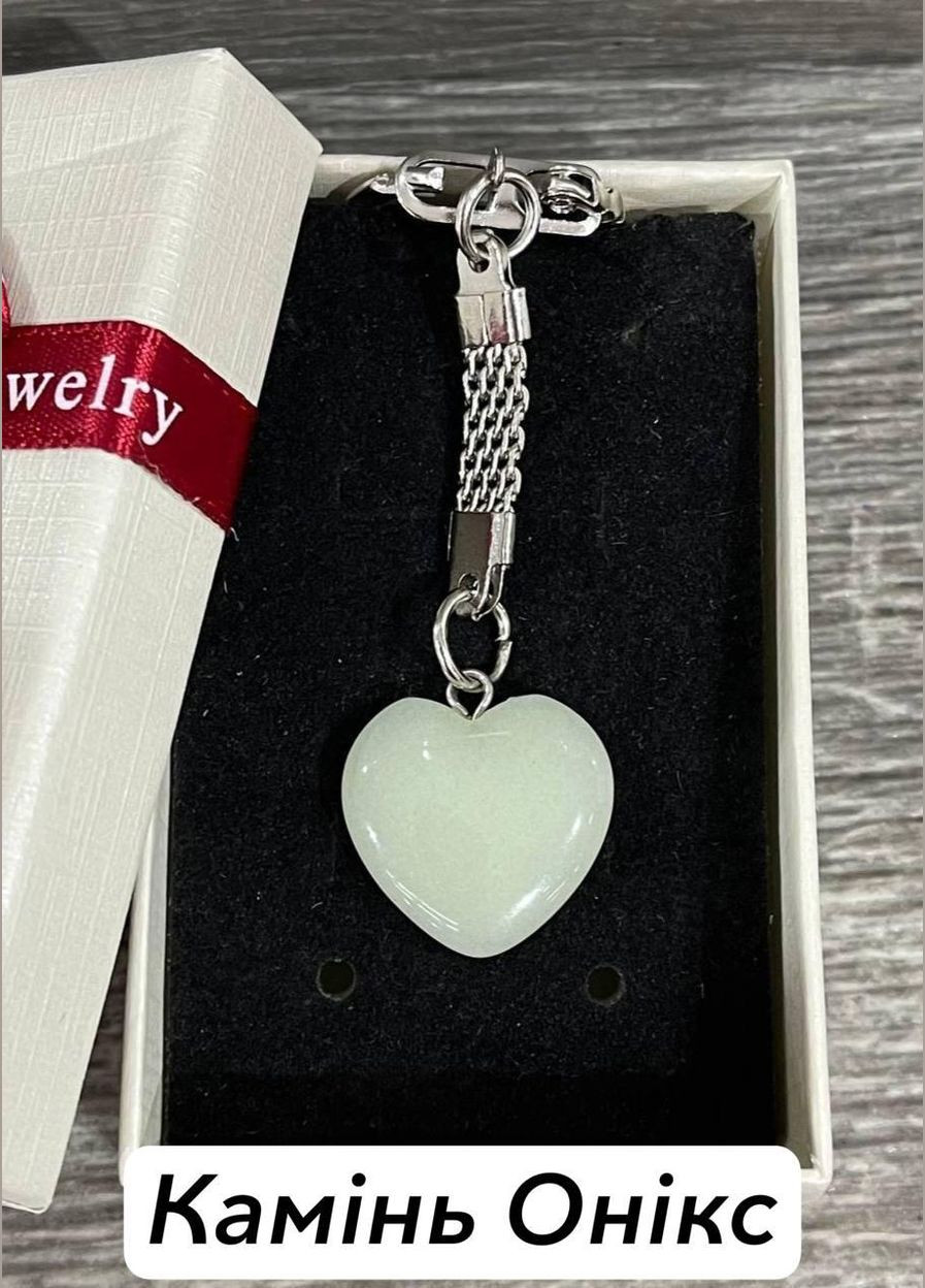 Кулон из натурального камня Оникс в форме сердца на брелоке в подарочной коробочке Овен (326807806)