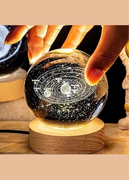 Декоративный 3D ночник Хрустальный шар + дерево LED светильник Солнечная система теплый свет 5V No Brand (317191376)
