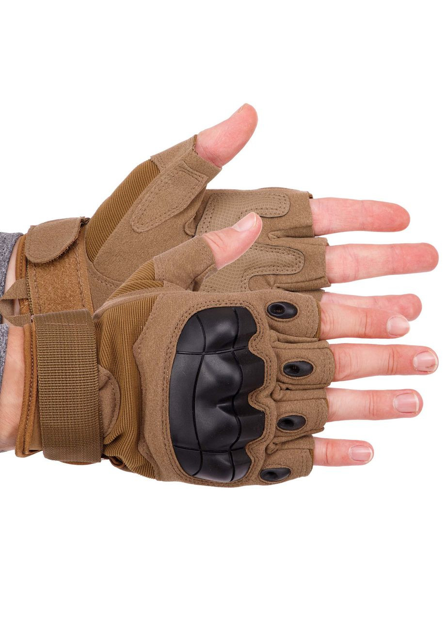 Рукавички тактичні з відкритими пальцями (PL, пластик, шкірозамінник, р-р, Хакі) (BC-8805_Хакі_M) SP-Sport (354703215)