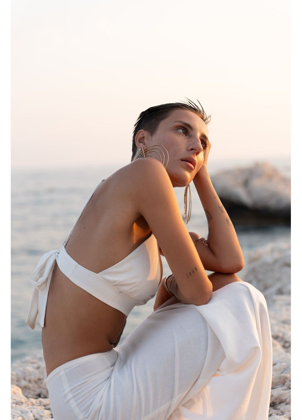 Молочная однотонная юбка женская макси на лето лен cuba молочная Handy Wear