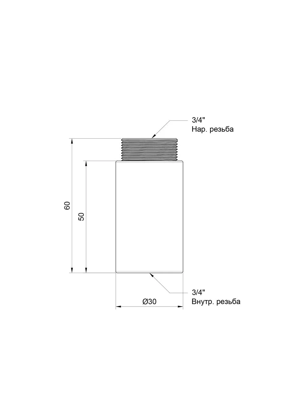 Подовжувач Standart 50х3/4" хром SD1302050 Thermo Alliance (400362981)