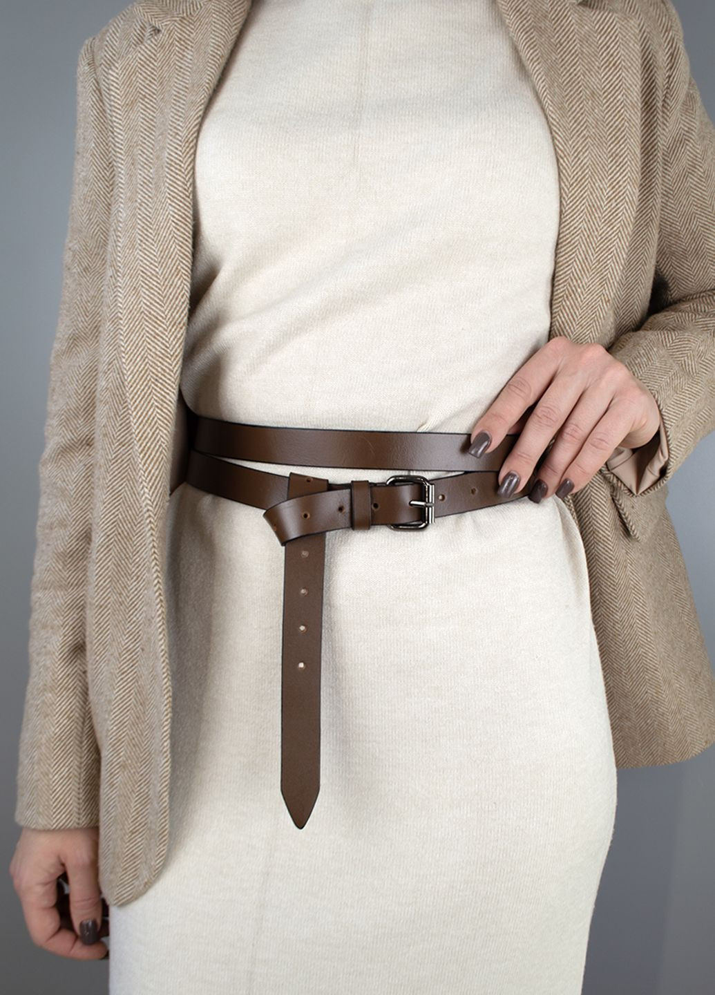 Ремінь жіночий шкіряний у два обороти SF-2501 світло-коричневий (180-230 см) SFIP (305699066)