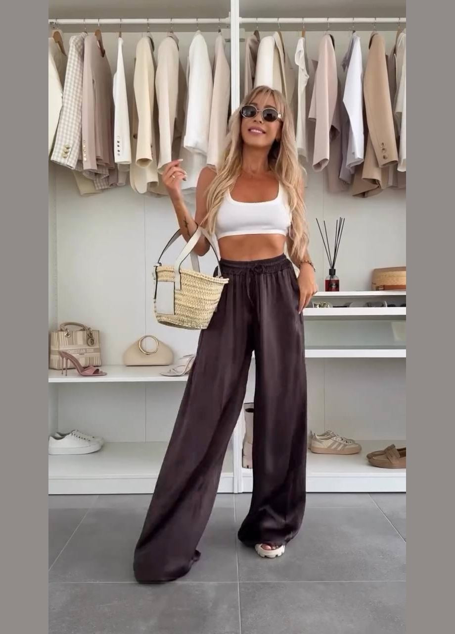 Штаны женские шелковые на резинке с карманами. JUGO № 0133 (346475724)