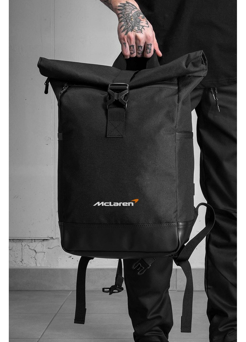 Мужской Повседневный Рюкзак Роллтоп Школьный С Принтом McLaren Black Without (360641911)