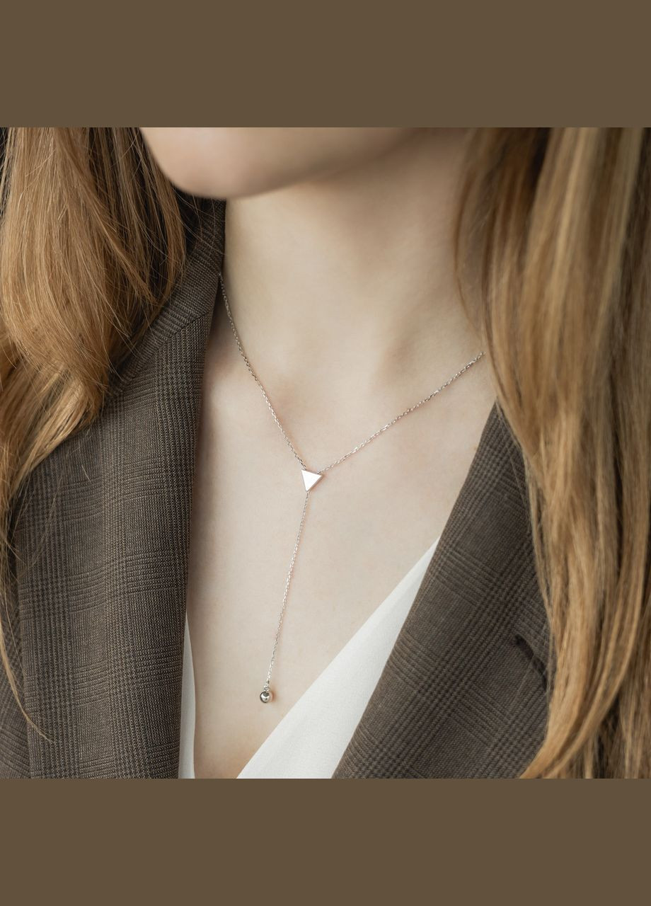 Кольє срібне Трикутник з намистинкою на ланцюжку галстук Каштан (342335517)