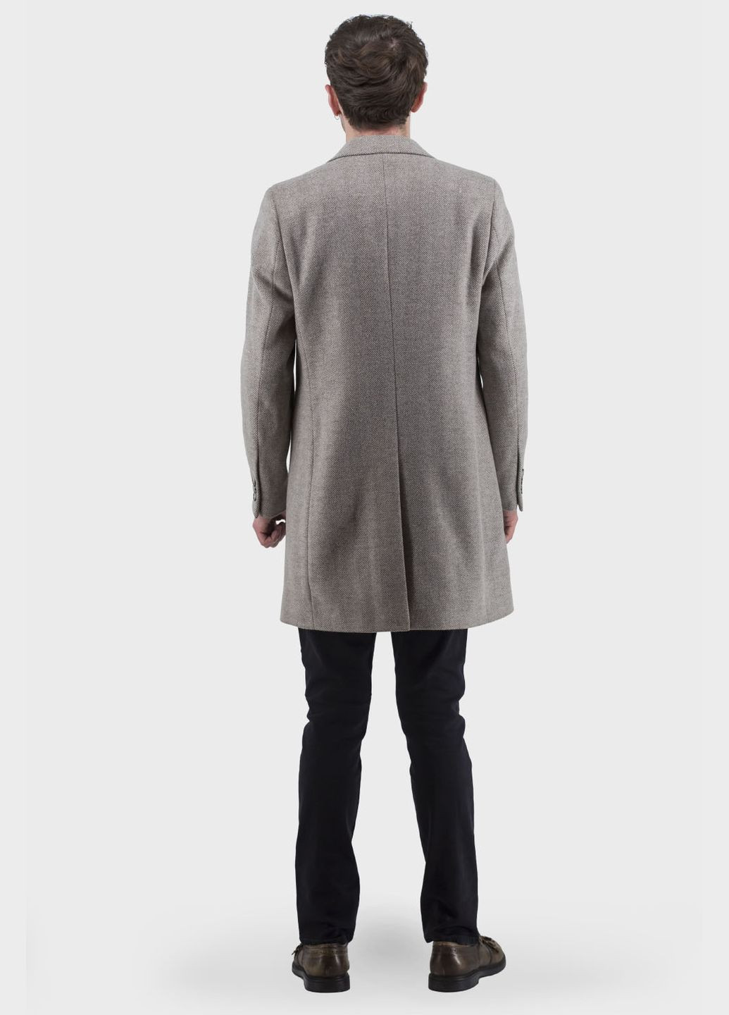 Светло-серое демисезонное Мужское среднее шерстяное пальто с вискозой, приталенный крой, английский воротник, классический стиль Simoni (графит, ), 47236 No Brand