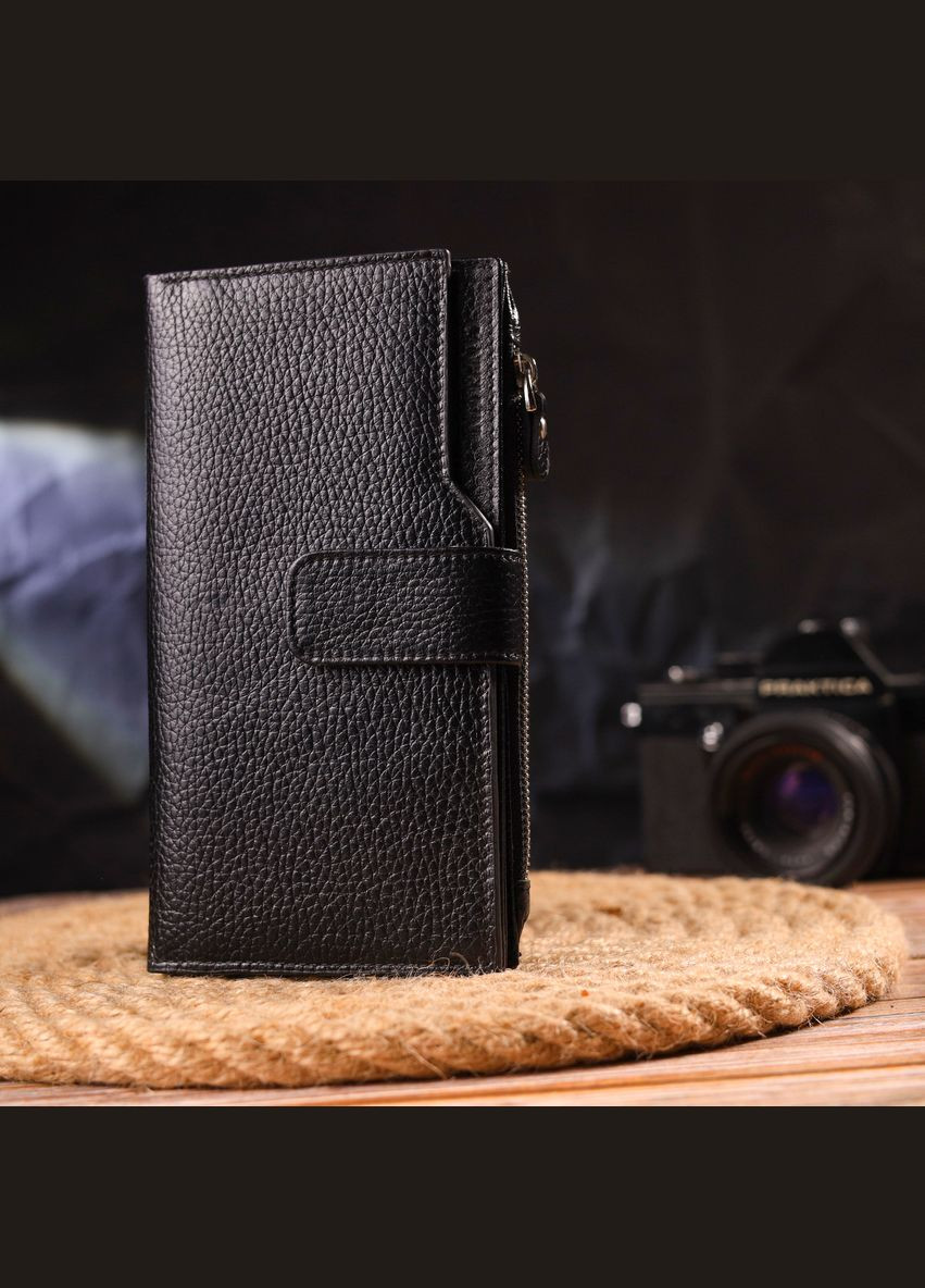 Жіночий гаманець із натуральної шкіри з монетницею 21641 Чорний Canpellini (306881431)