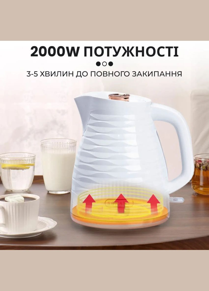 Електрочайник із обертанням на 360° SK-1047 безшумний дисковий чайник 1.7л 2000Вт Білий Sokany (316183148)