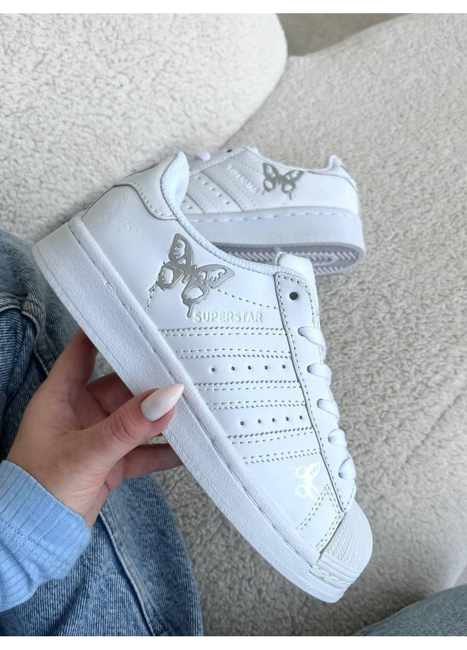 КРОССОВКИ ЖЕНСКИЕ ADIDAS SUPERSTAR FLY WHITE SILVER АДИДАС СУПЕРСТАР No Brand белые демисезоны (368869708)