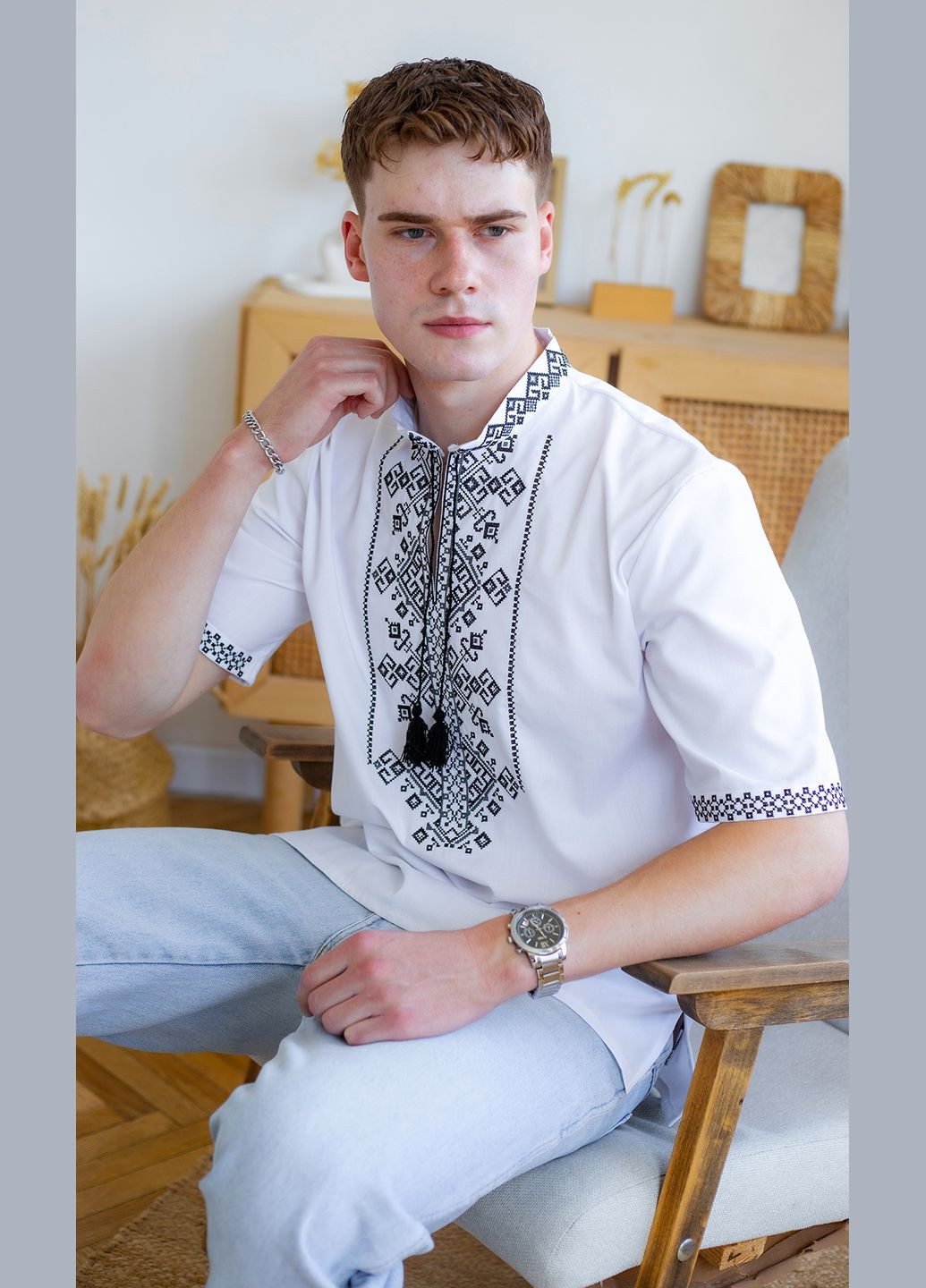Белая мужская вышиванка vishivano4ka 3176-5к узор геометрический прямой хлопок, полиэстер (347587220)