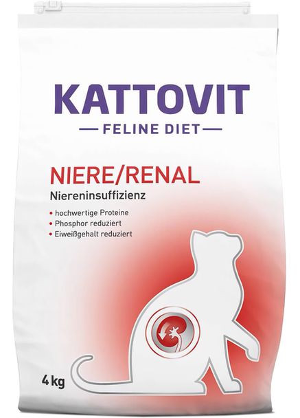 Повнораціонний лікувальний сухий корм Niere / Renal для котів 4 кг Kattovit (366447511)